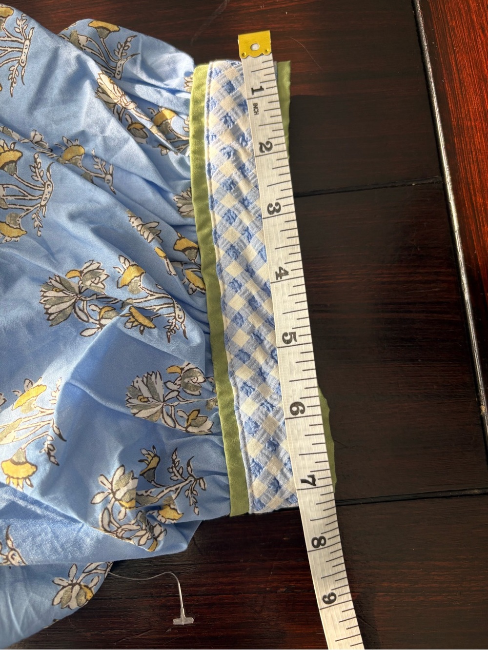 ❤️NEW entro Light Blue Floral Button-Front Puff Sleeve blouse with Green Trim - Picture 9 of 9